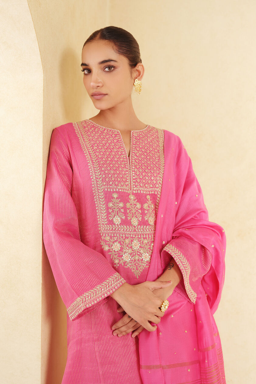 Ranjika Handwoven Maheshwari Suit Set - Pink, Pink, image 5